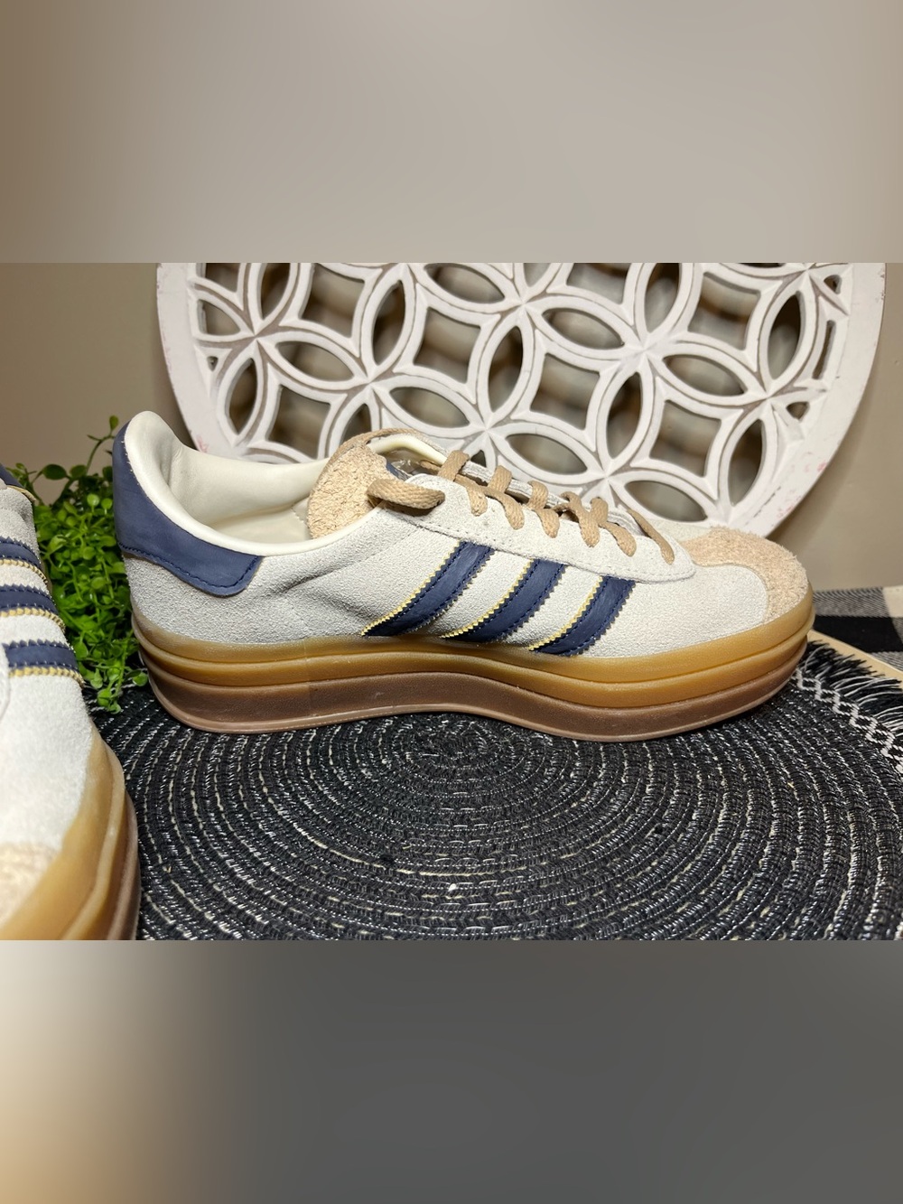 Adidas Gazelle Suede Sneakers in Cream with Navy Stripes - Picture 6 of 12